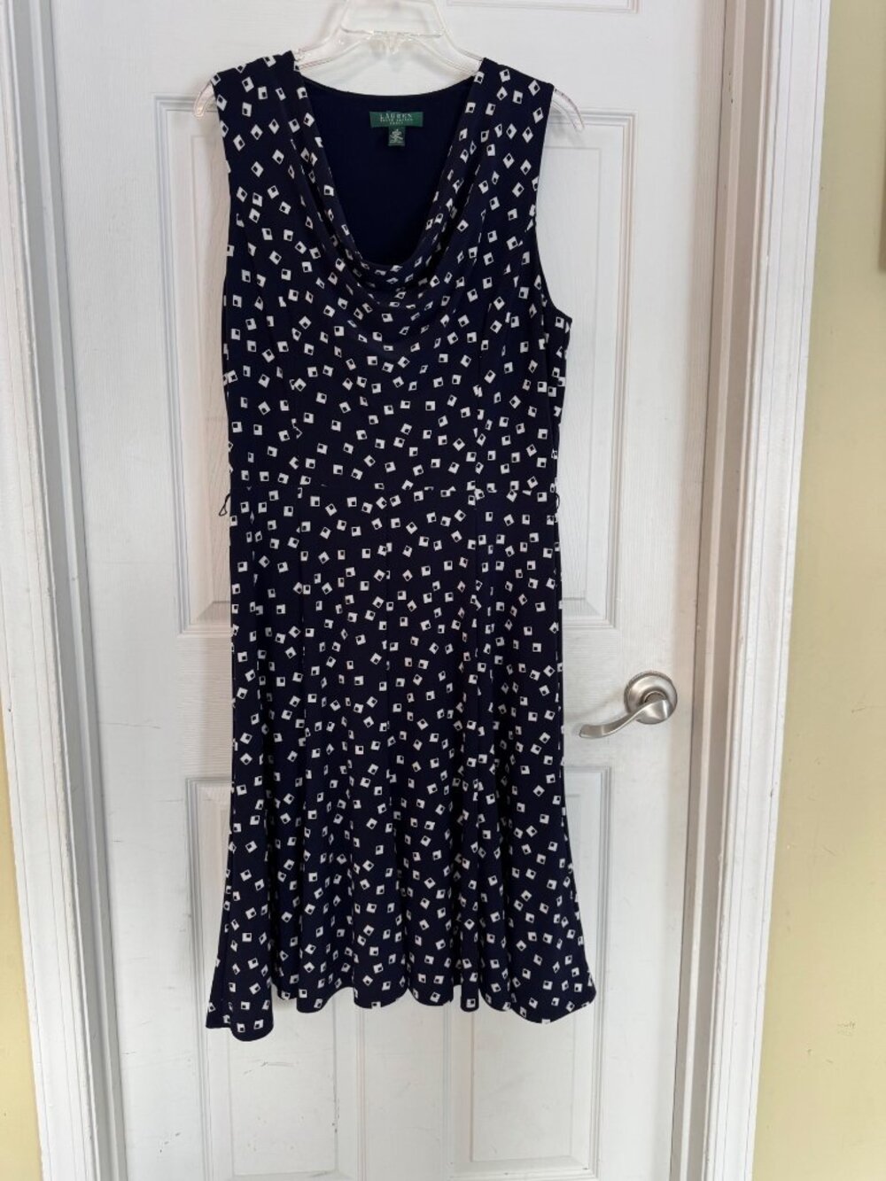 Lauren Ralph Lauren Navy Sleeveless Dress Jersey Knit Stretch Cowl Neck 12 - Picture 2 of 10
